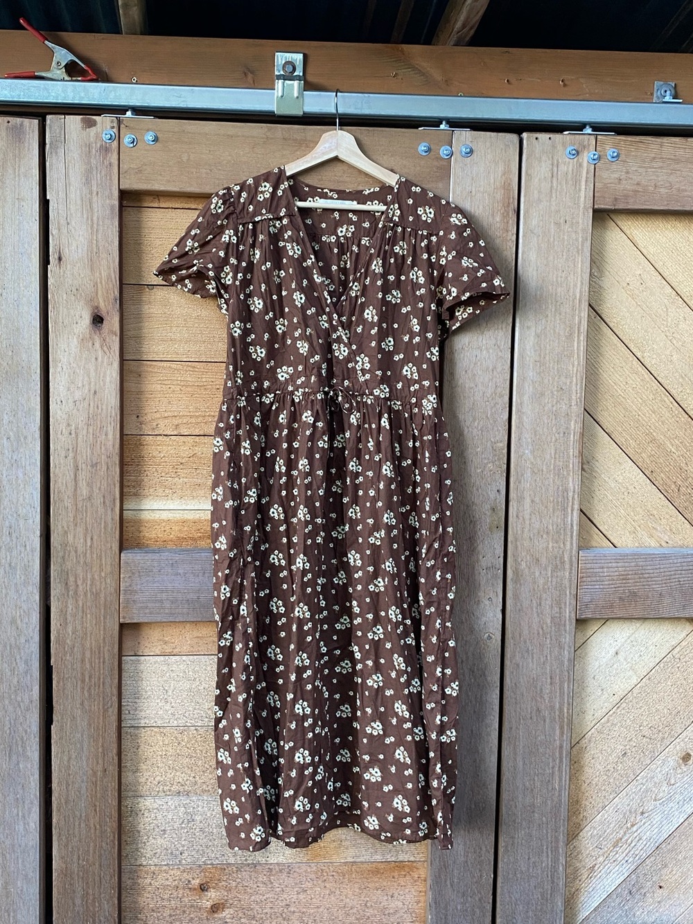 Christy Dawn - Dawn Dress - Brown Floral Midi Dress with Cream Blossoms